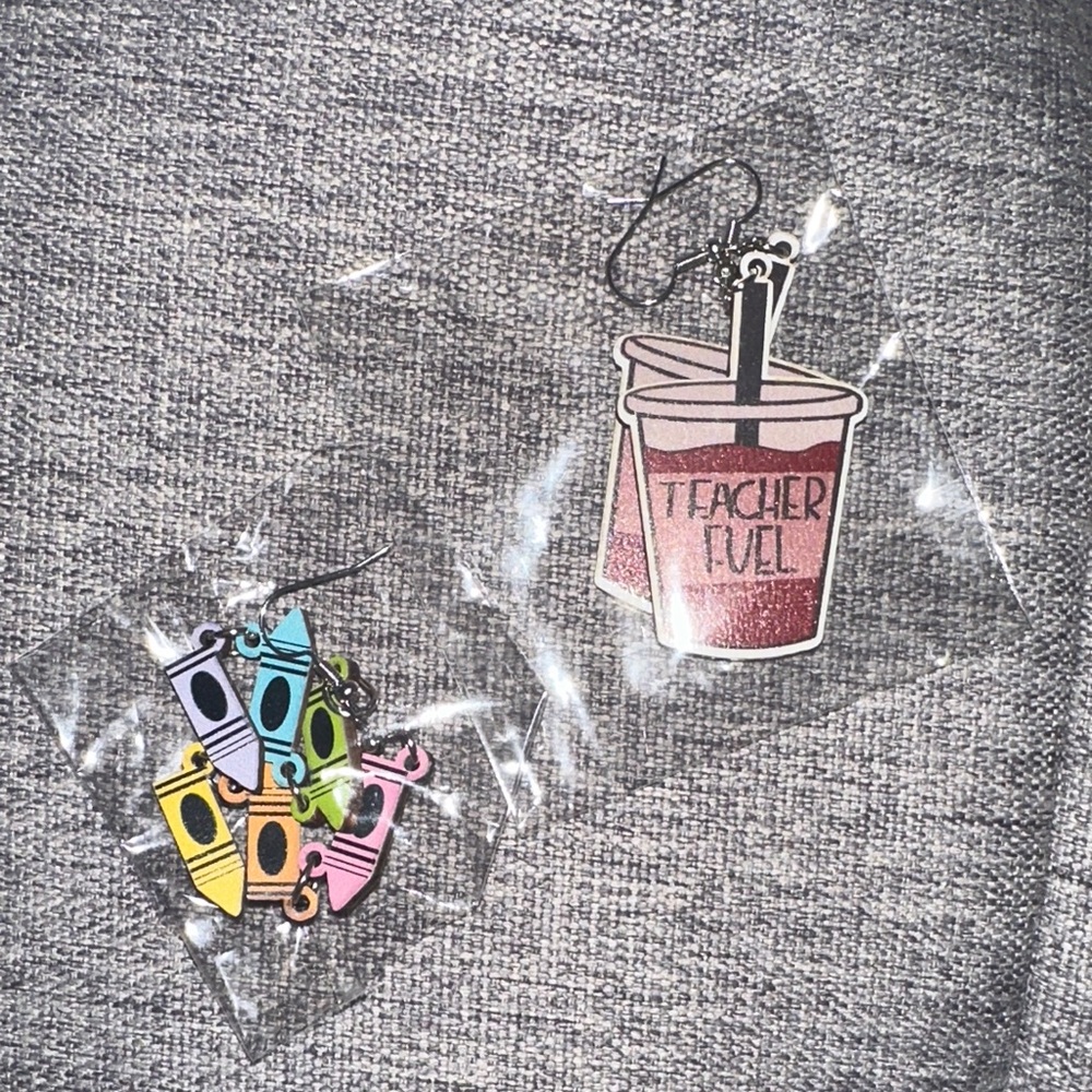 Colorful Crayon and Teacher Fuel Earrings